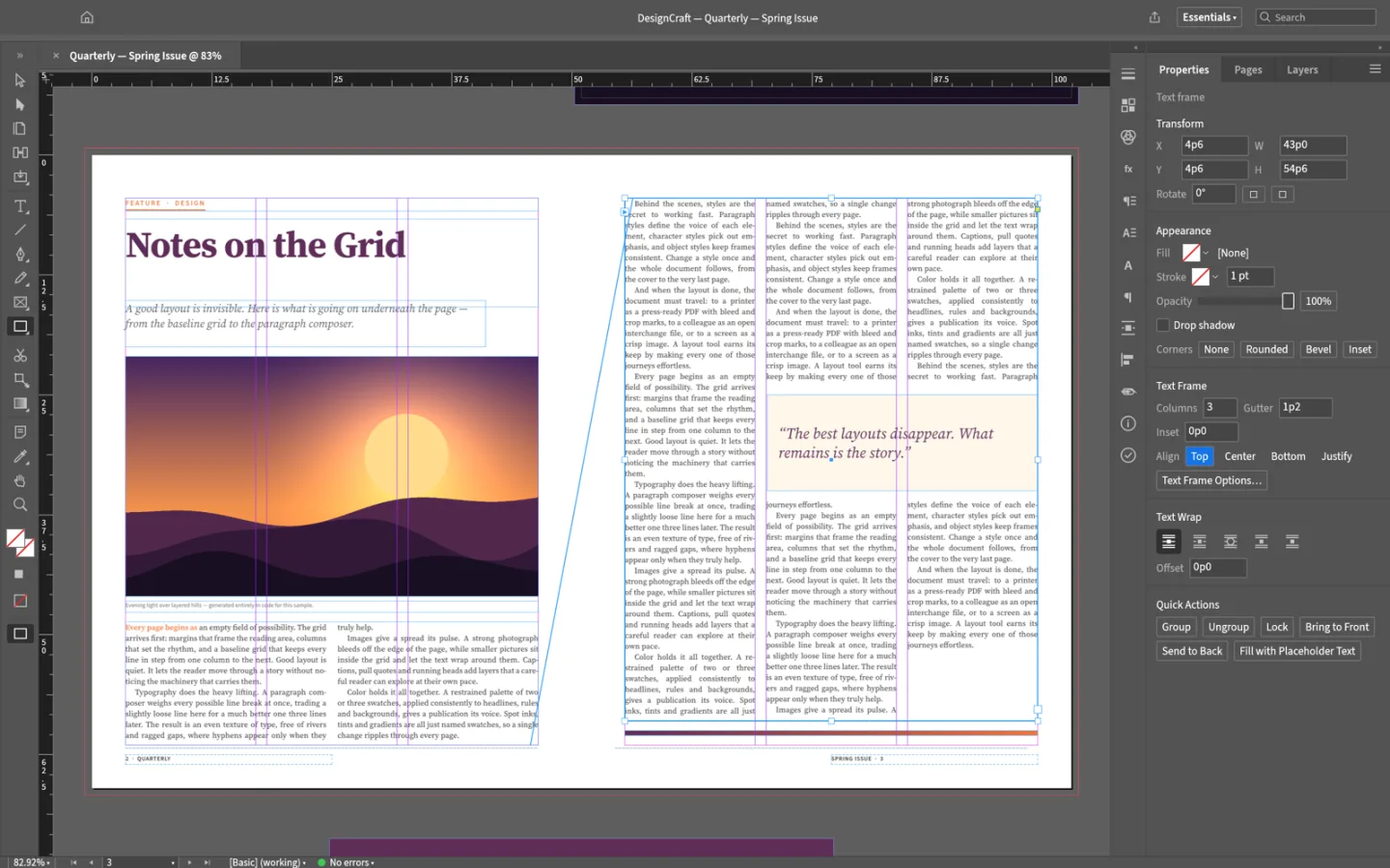 DesignCraft laying out a magazine page with text and image frames